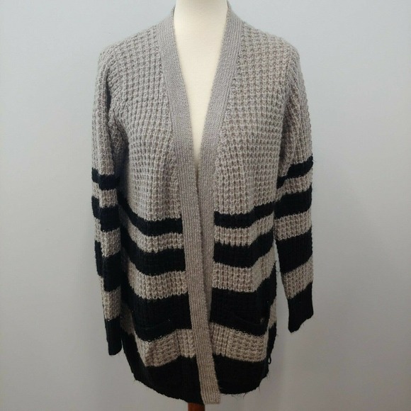 Bellatrix Cardigan Black Gray Stripe, M, Pockets - Picture 1 of 6